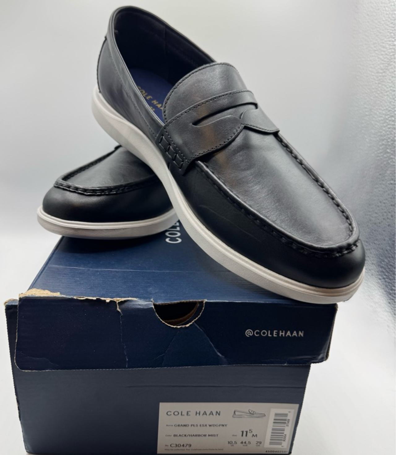 Cole Haan Grand Plus Essex Wedge Penny Loafer Black Size 11.5M -Like New