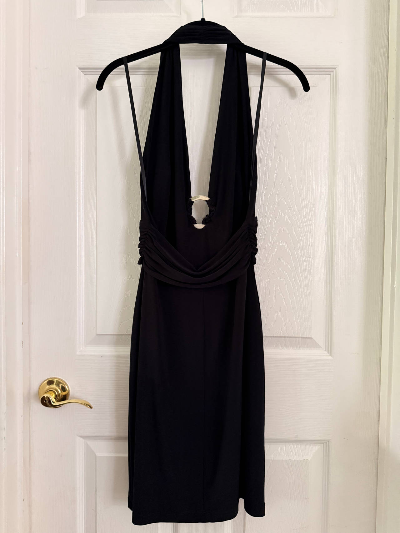 Cache Black Halter Neck Dress with Silver Ring Detail