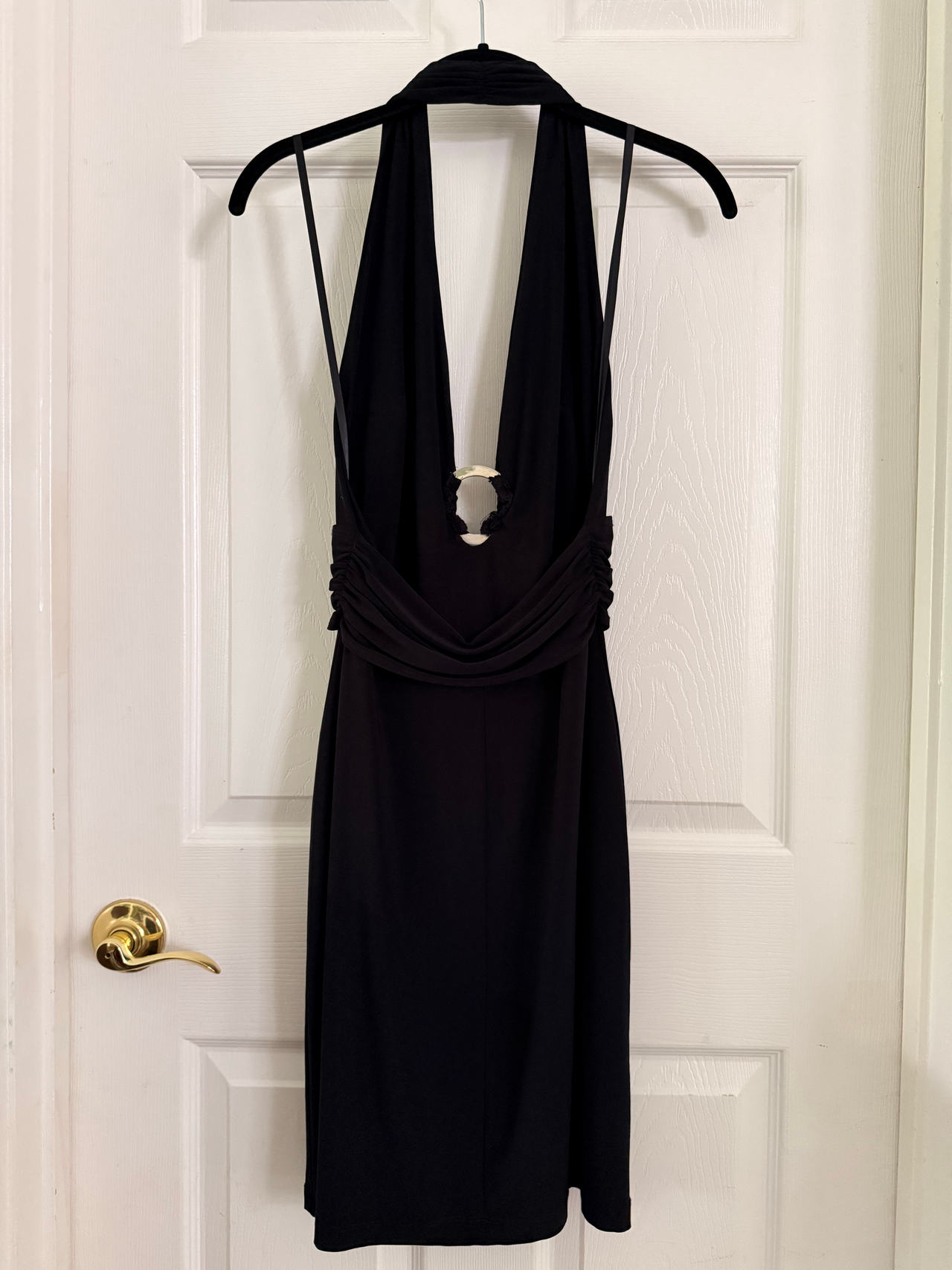 Cache Black Halter Neck Dress with Silver Ring Detail