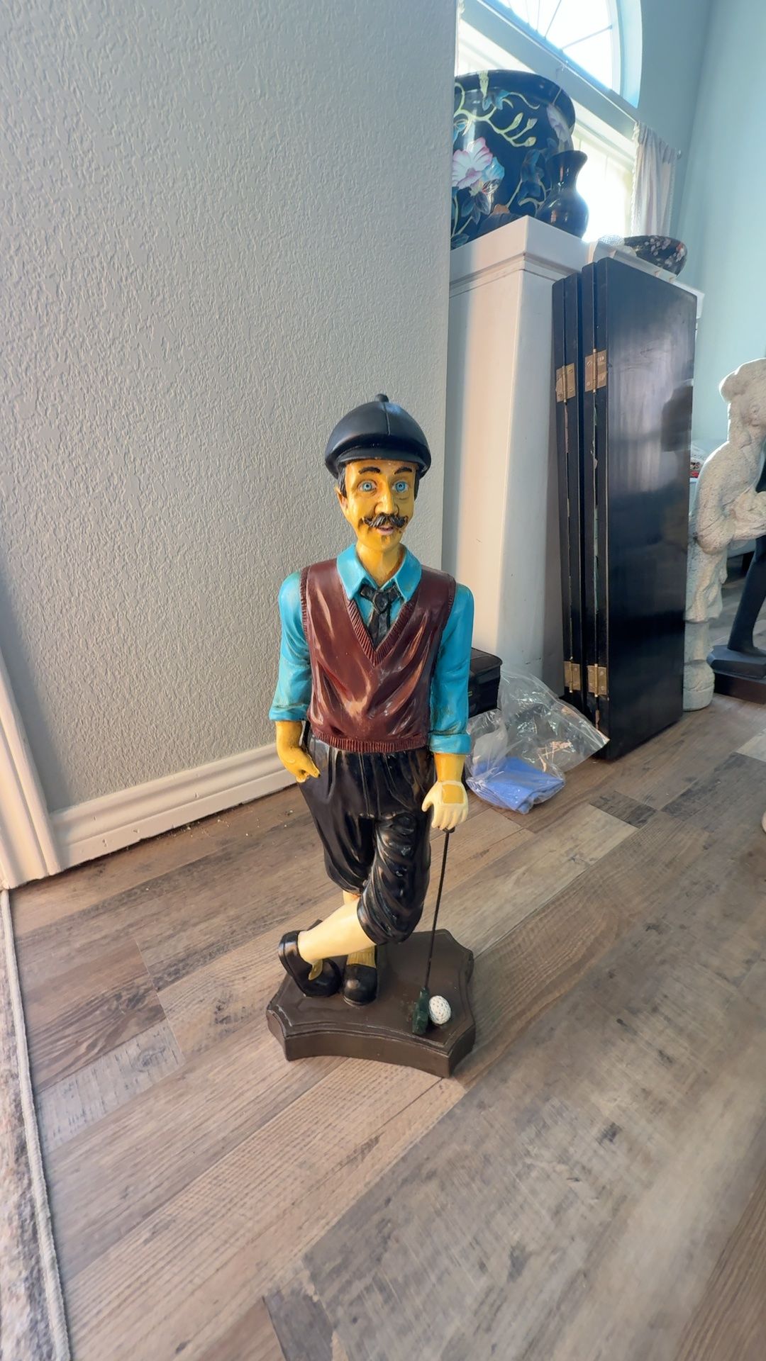 Vintage Hand-Carved Wood Golfer Statue 40" Tall