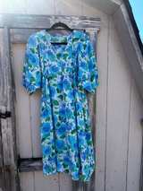 Blue and Green Floral Puff Sleeve Summer Dress - Image 1