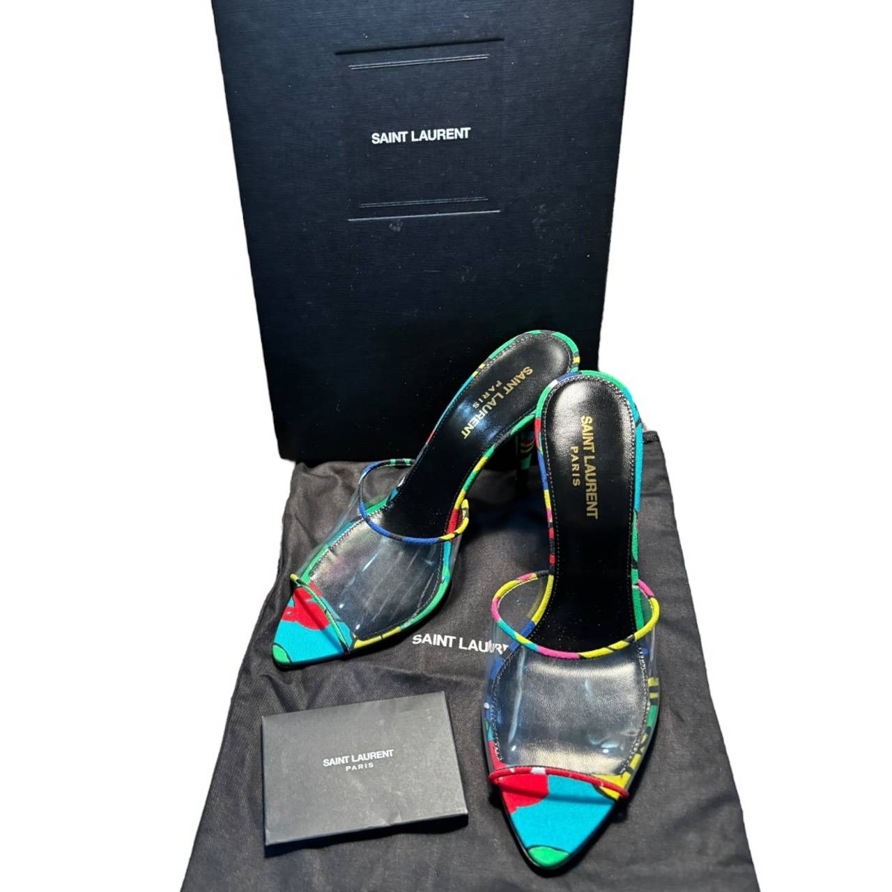 Saint Laurent Lolita Flower Print Sandal Heel New