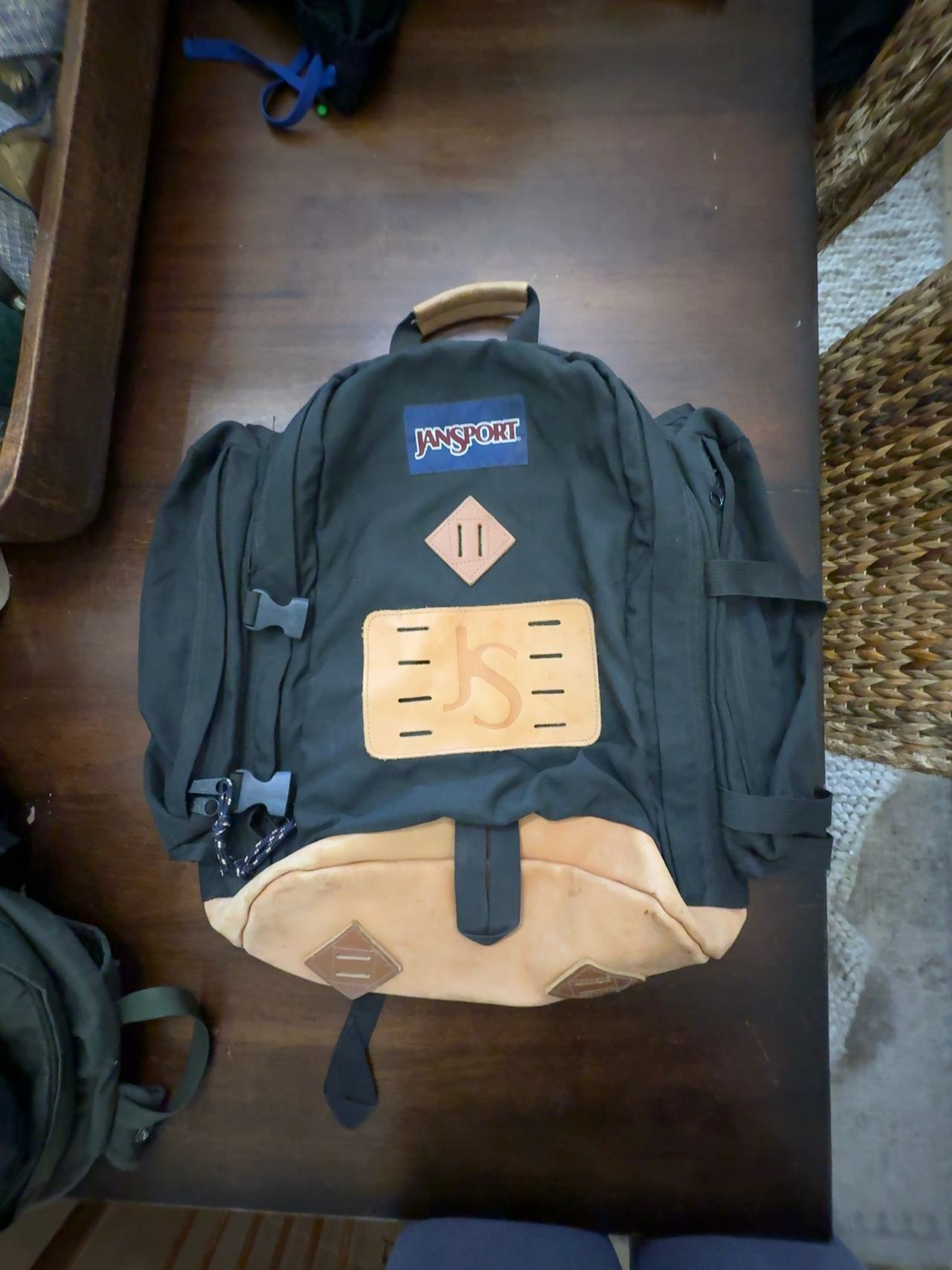 Jansport Vintage Leather Bottom Daypack Backpack Black