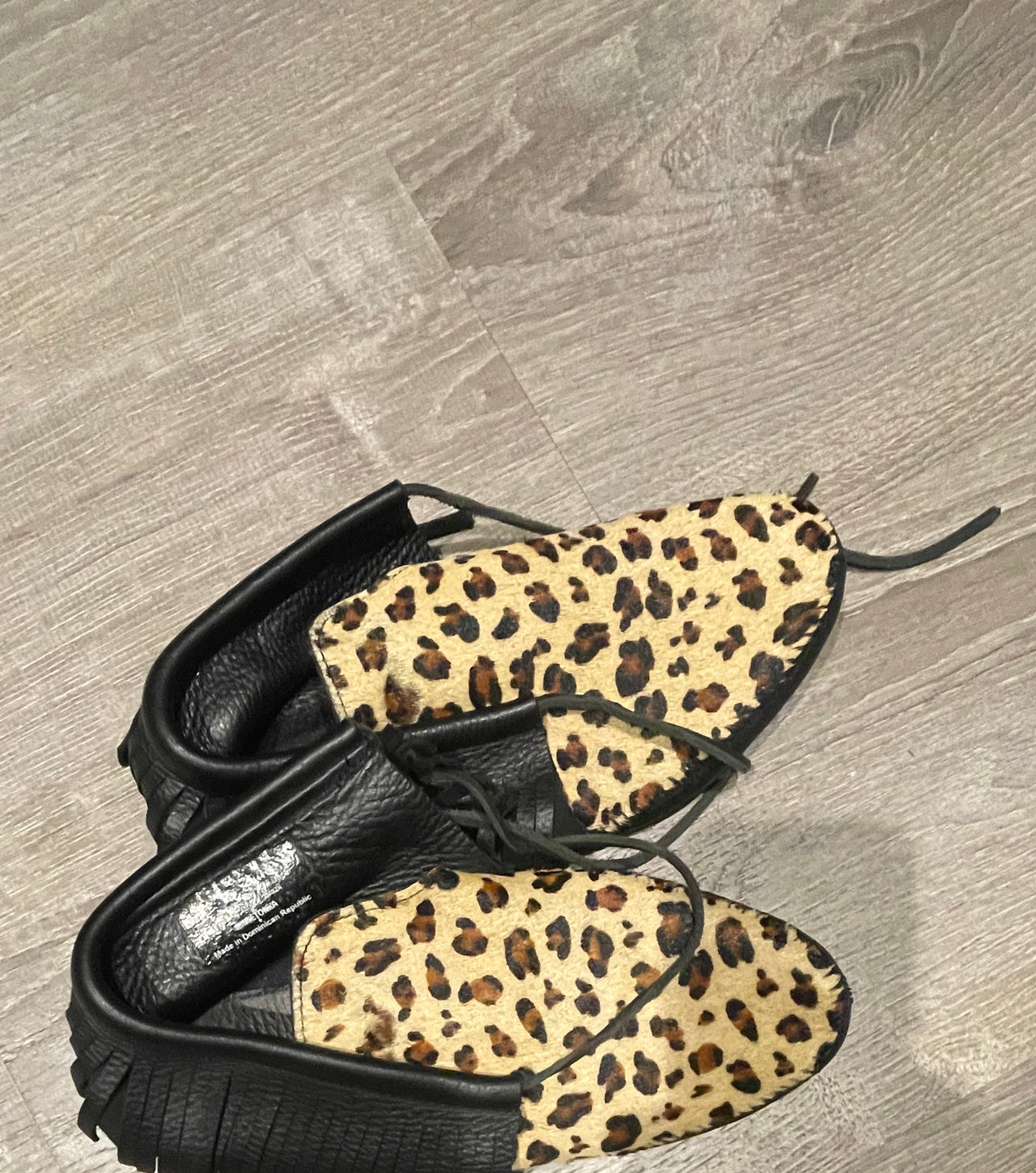 Minnetonka Leopard Calf Hair Moccasin Bootie