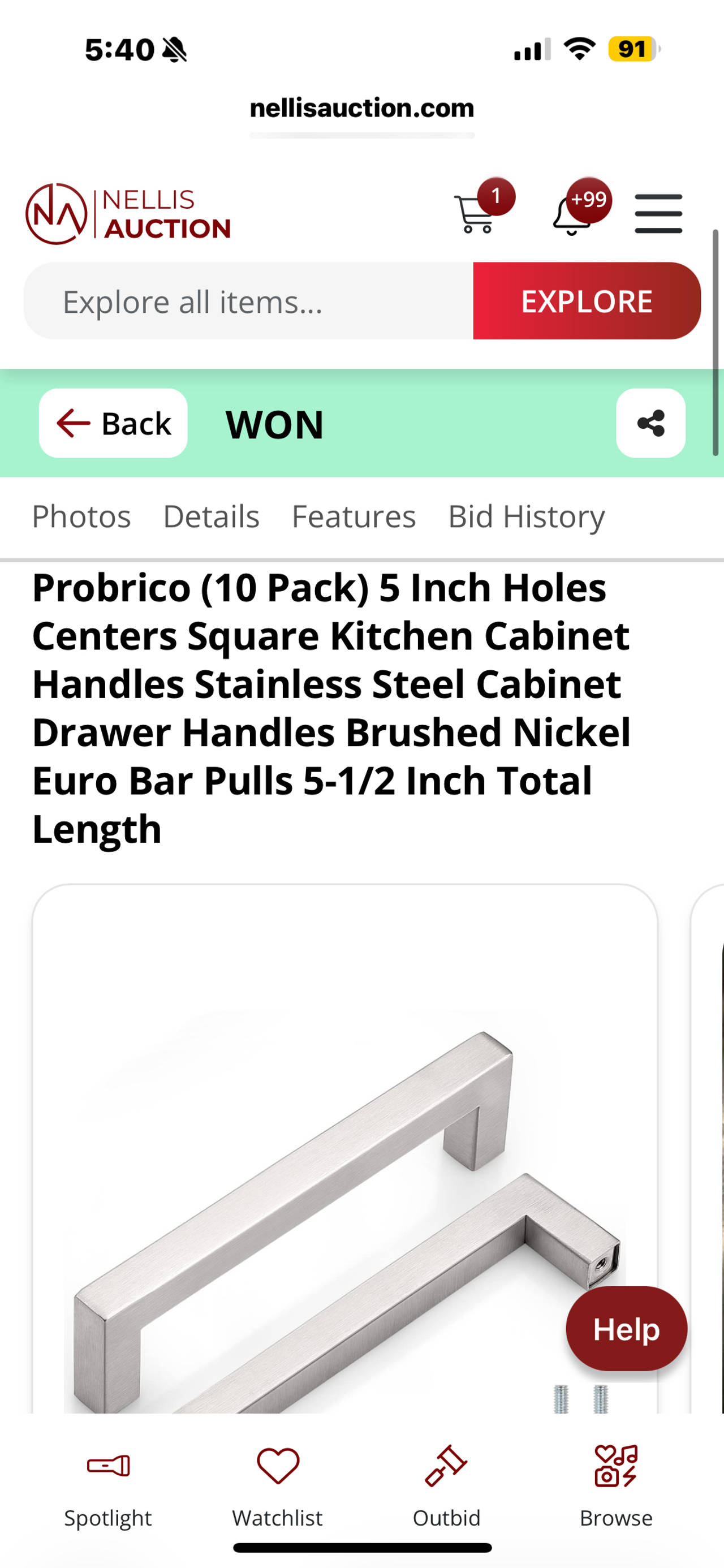 Probrico 10 Pack 5 Inch Hole Center Square Cabinet Handles