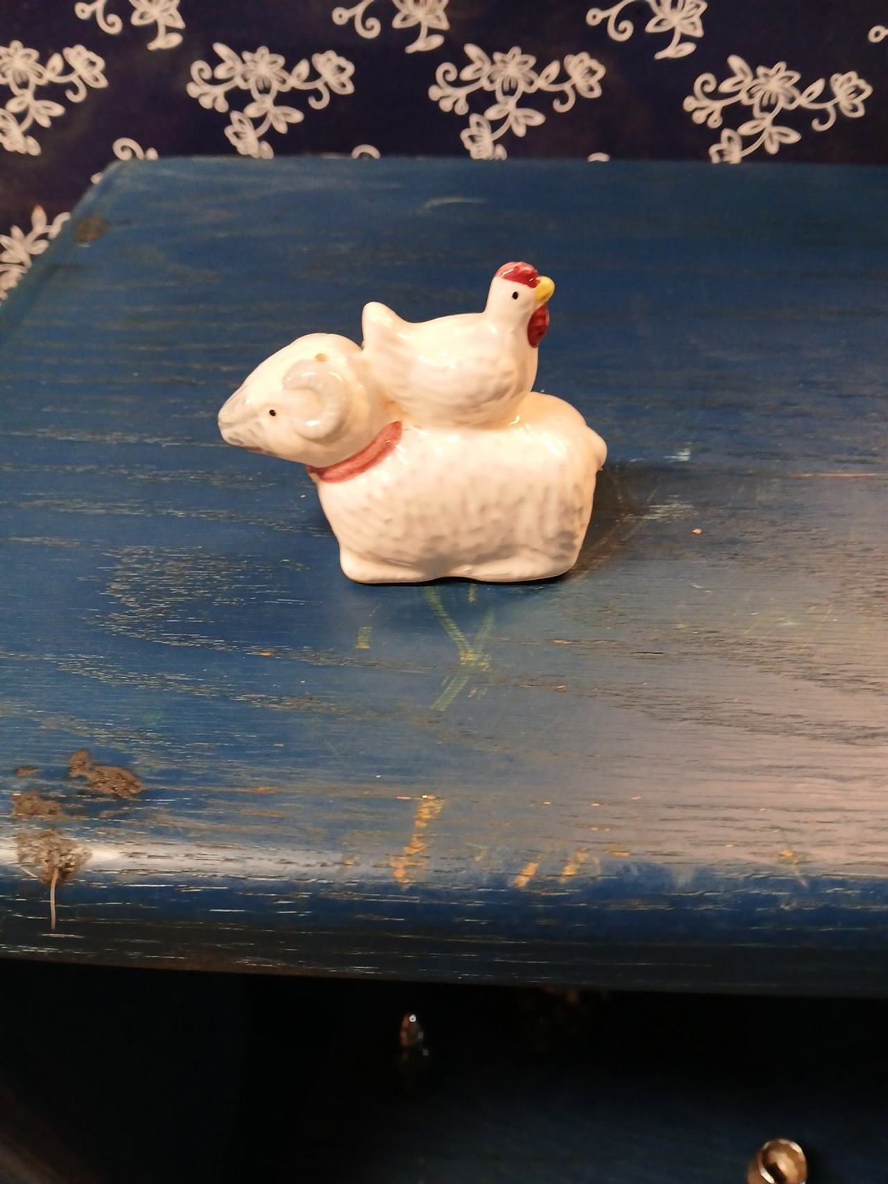 Vintage Ceramic Sheep and Chicken Salt and Pepper Shakers