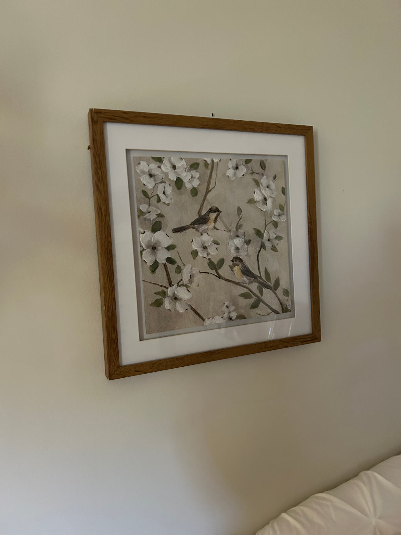 framed bird and flower wall art