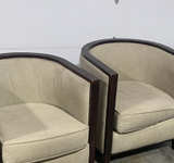 Upholstered Barrel Chairs with Wood Trim - Image 1