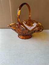 L.E. Smith Moon and Star Amber Glass Basket - Image 2