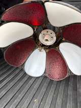 Vintage Red and White Slag Glass Flower Petal Swag Lamp - Image 3
