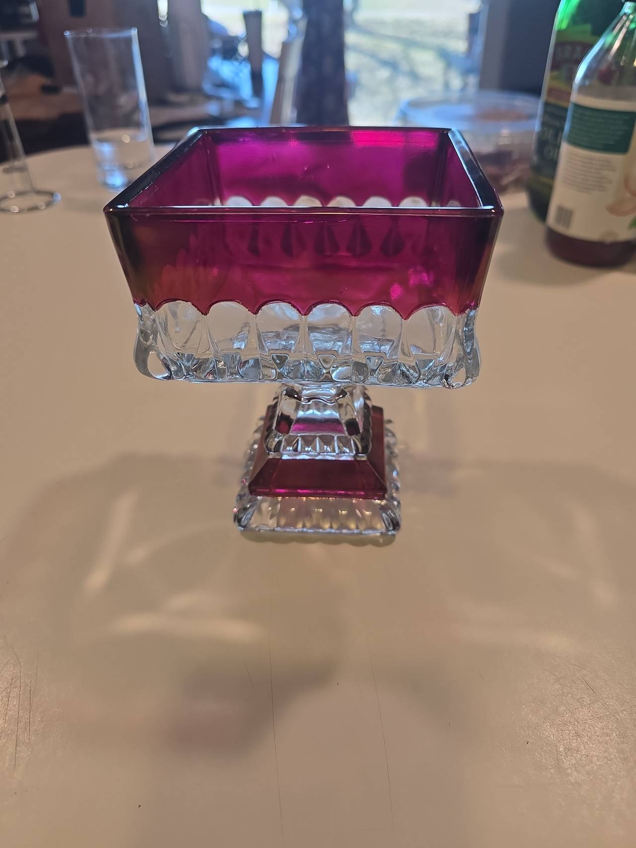Vintage Ruby Red Flash Square Pedestal Candy Dish