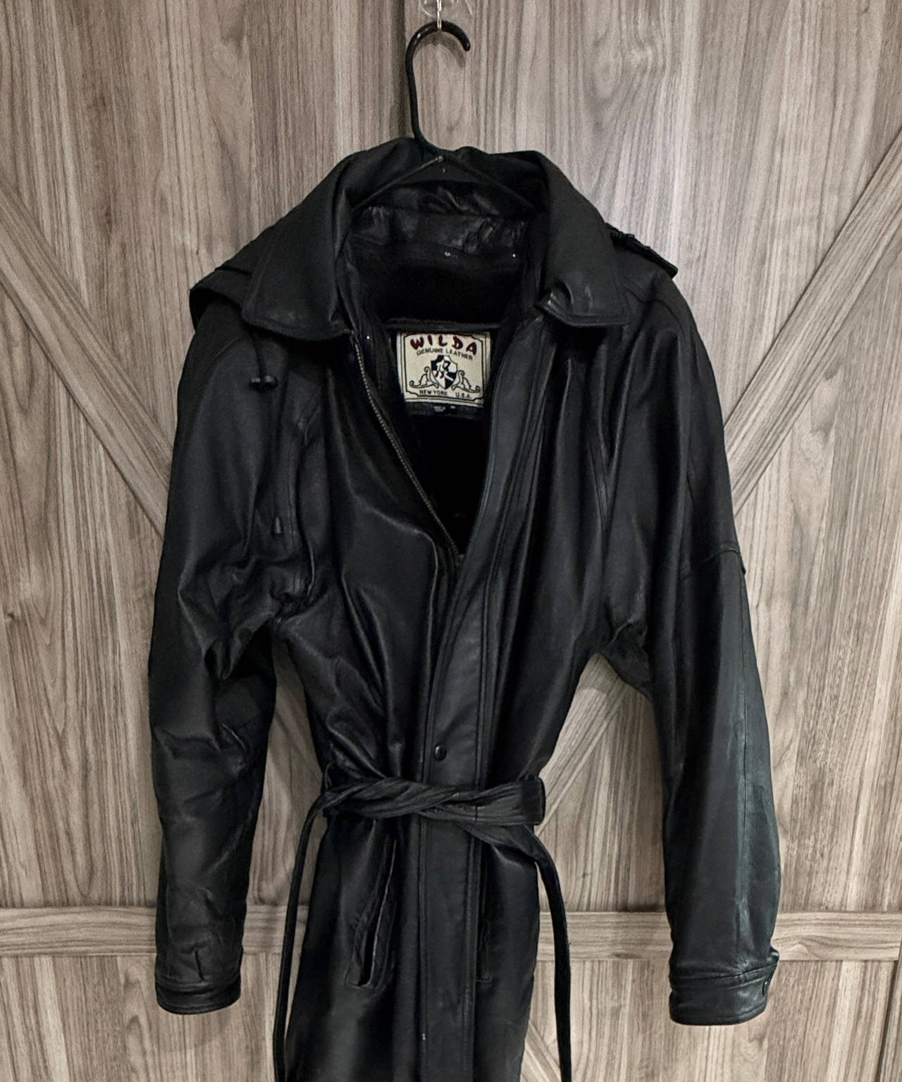 Wilda Genuine Leather Hooded Trench Coat With removable liner Size Medium M