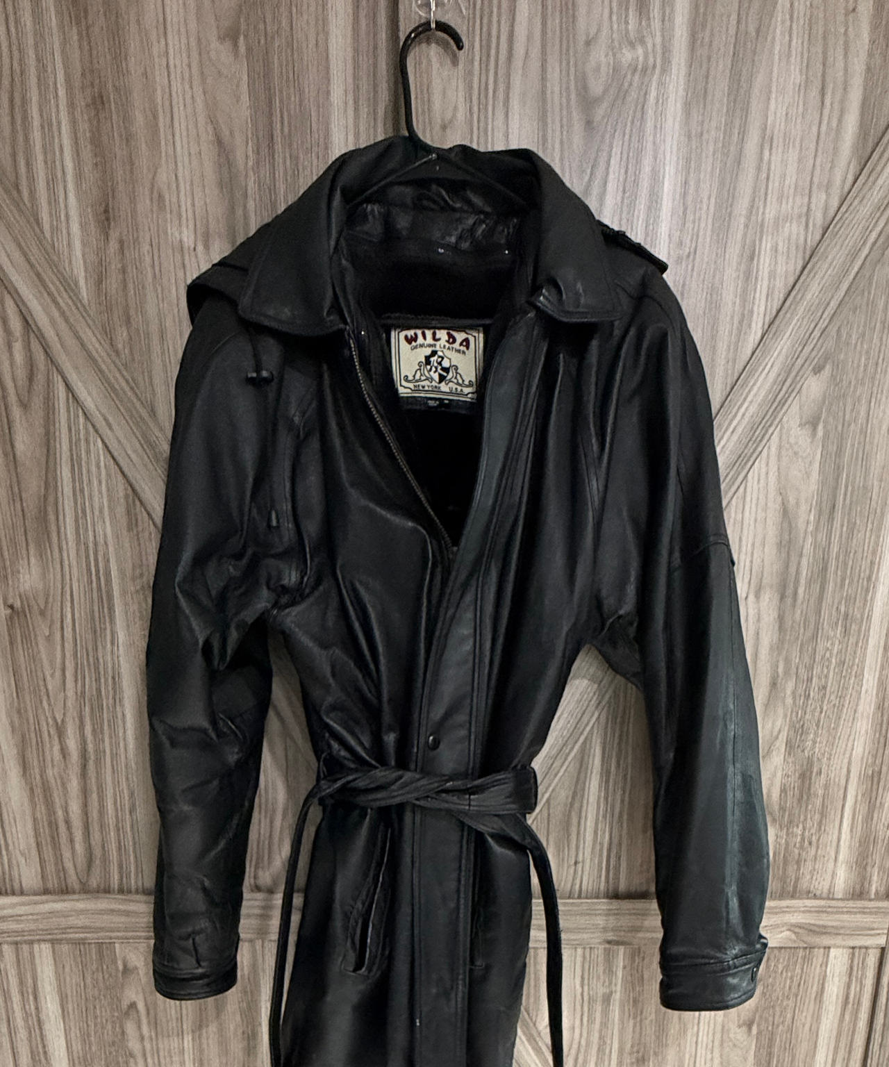 Wilda Genuine Leather Hooded Trench Coat With removable liner Size Medium M