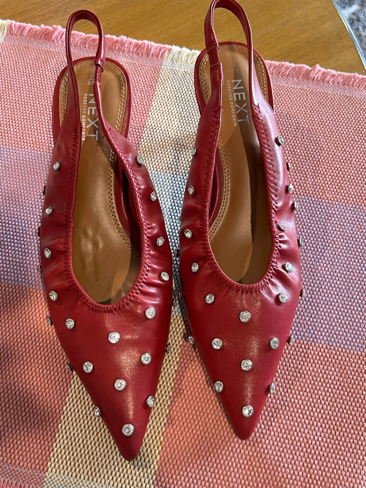 Next Forever Comfort Red Studded Slingback Heels