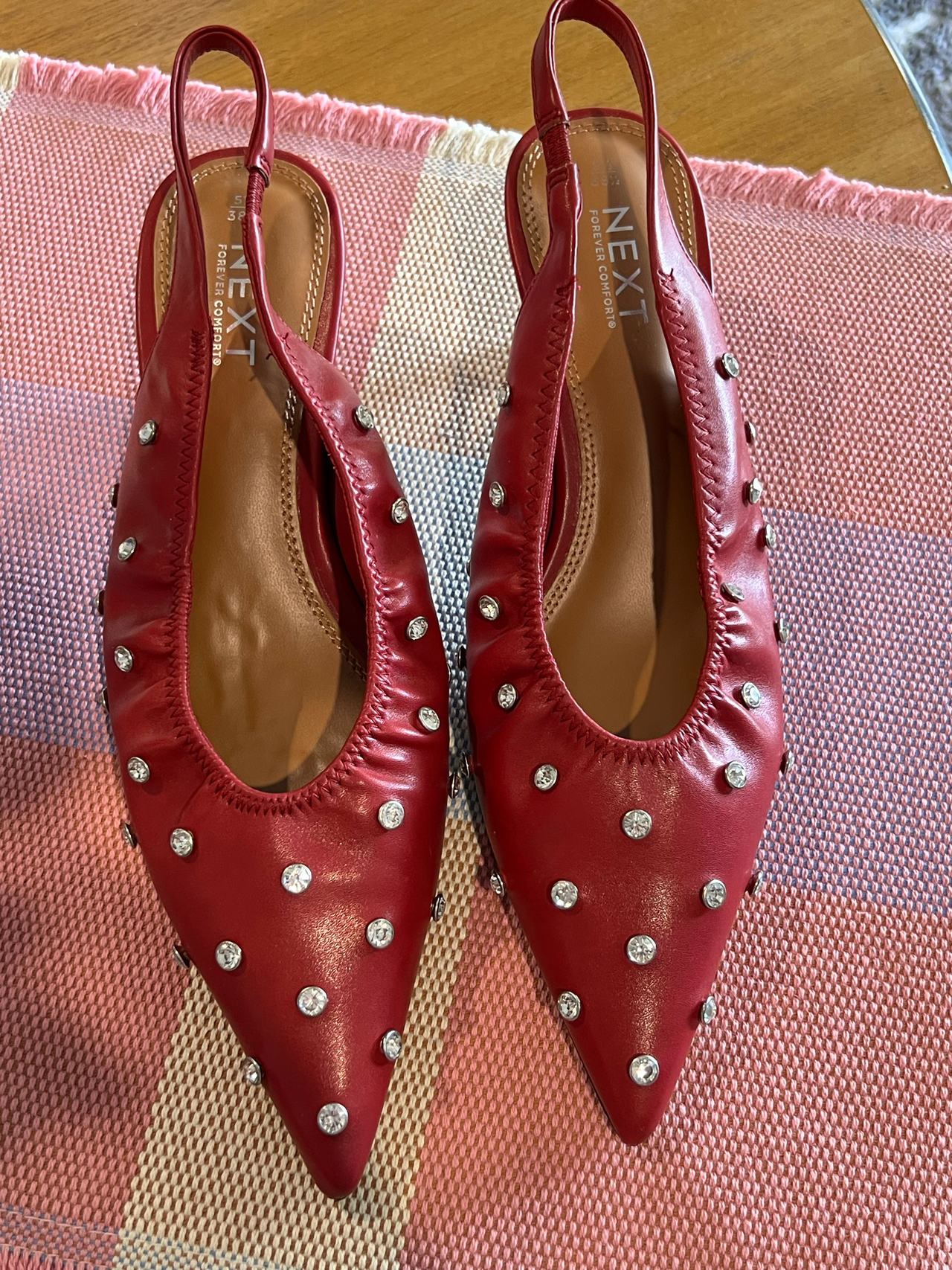 Next Forever Comfort Red Studded Slingback Heels