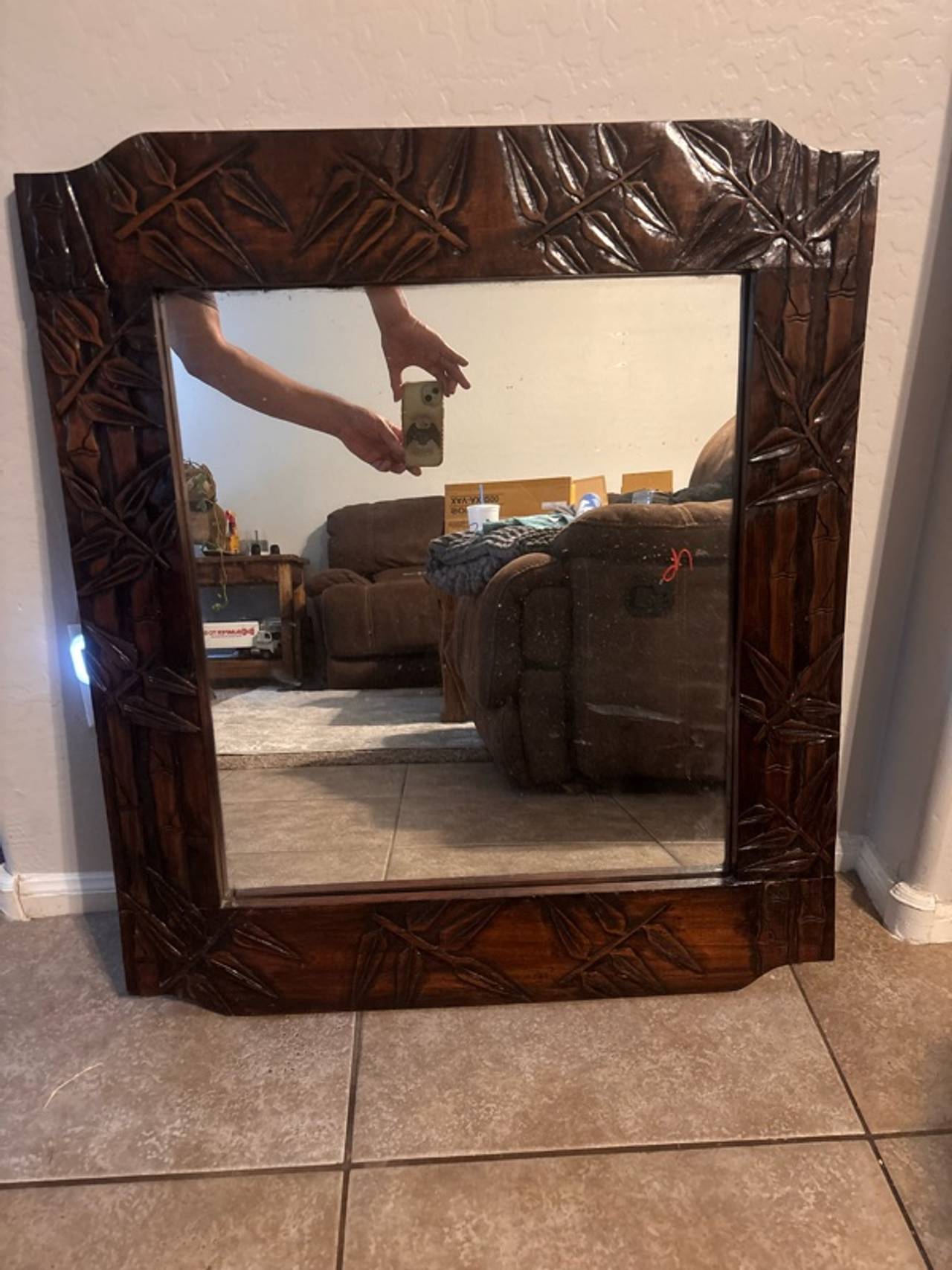 Vintage Carved Wood Hanging Wall Mirror