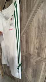 New Women’s Champion White Track Pants w/Green Stripes Pink lettering Size Large - Image 6