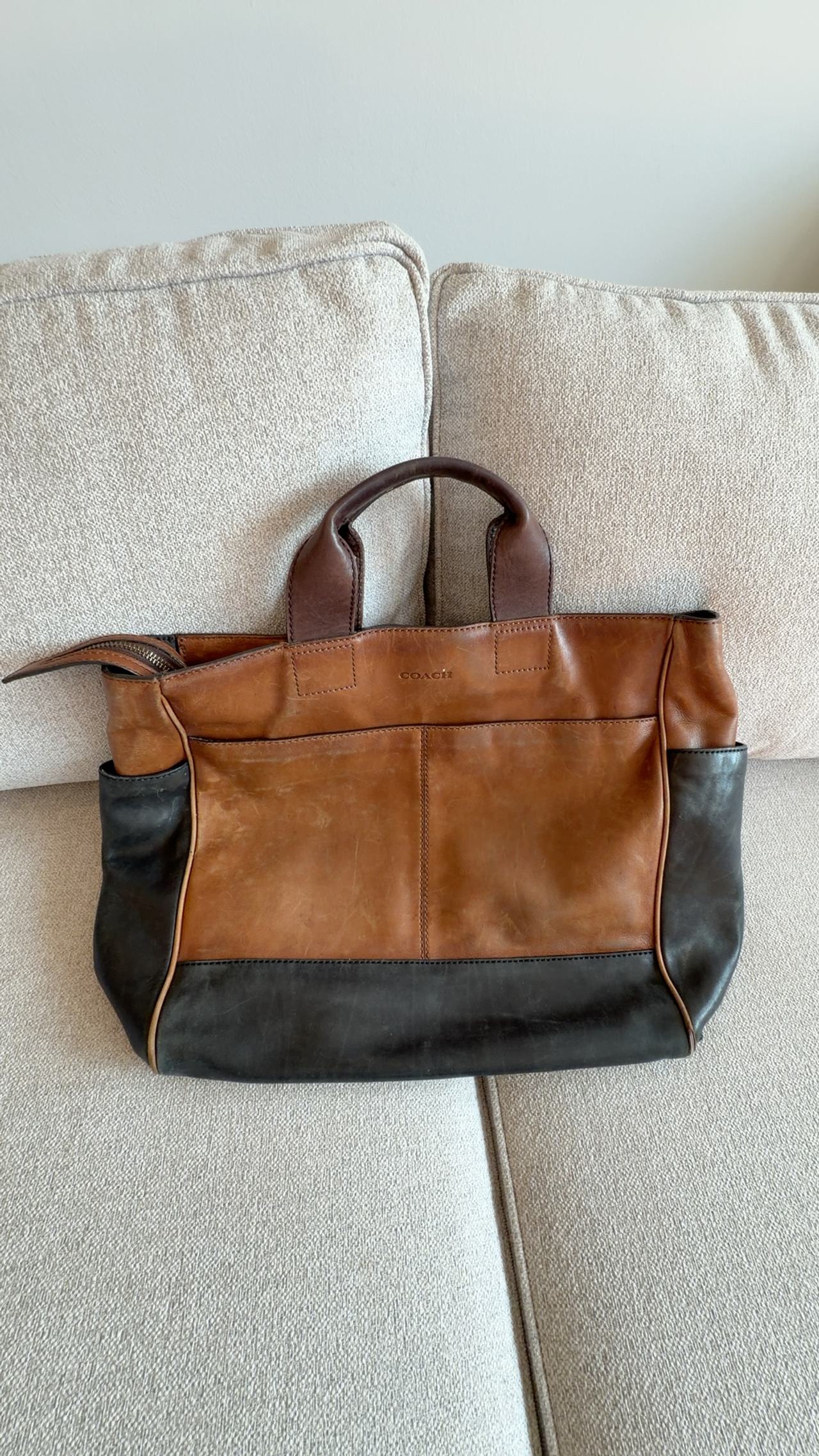 Coach Bleecker Leather Tote Brown/Black