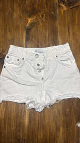 Zara White Denim Shorts with Frayed Hem - Image 1