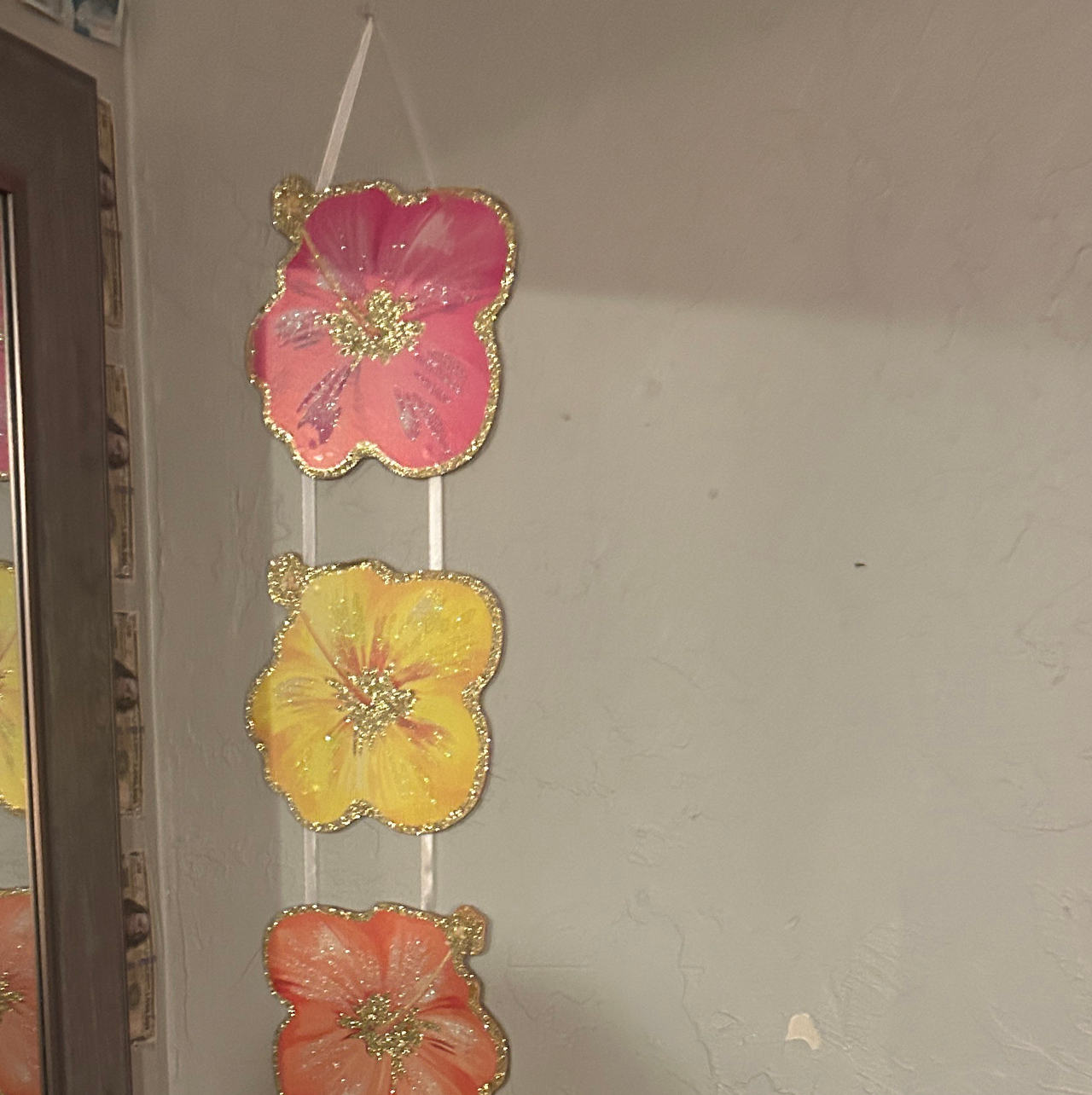 Handmade Hibiscus Flower Triple Wall Hanging