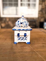 Talavera Blue and White Teapot with Essential Oil Warmer Base - Image 3