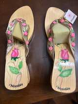Woodies Floral Hand Painted Wood Platform Sandals - Image 3