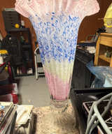 Vintage Hand-Blown Spatter Art Glass Trumpet Vase - Image 1