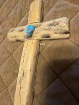 Handcrafted Southwestern Wooden Cross with Turquoise Accents - Image 3