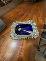 English Silver Plate Salt Cellar with Cobalt Liner - Image 1