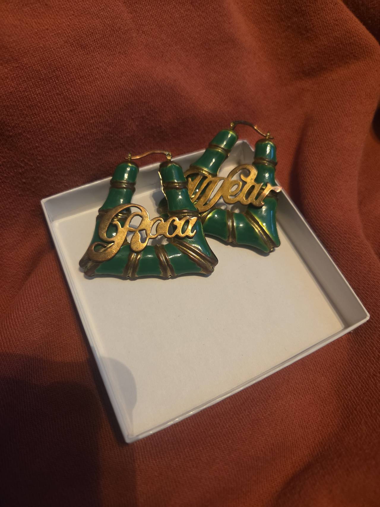 Rocawear Green Bamboo Hoop Earrings