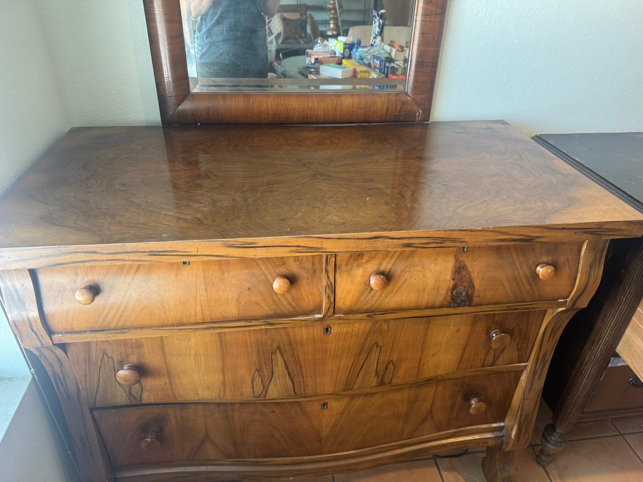 Antique Wooden Dresser with Mirror
