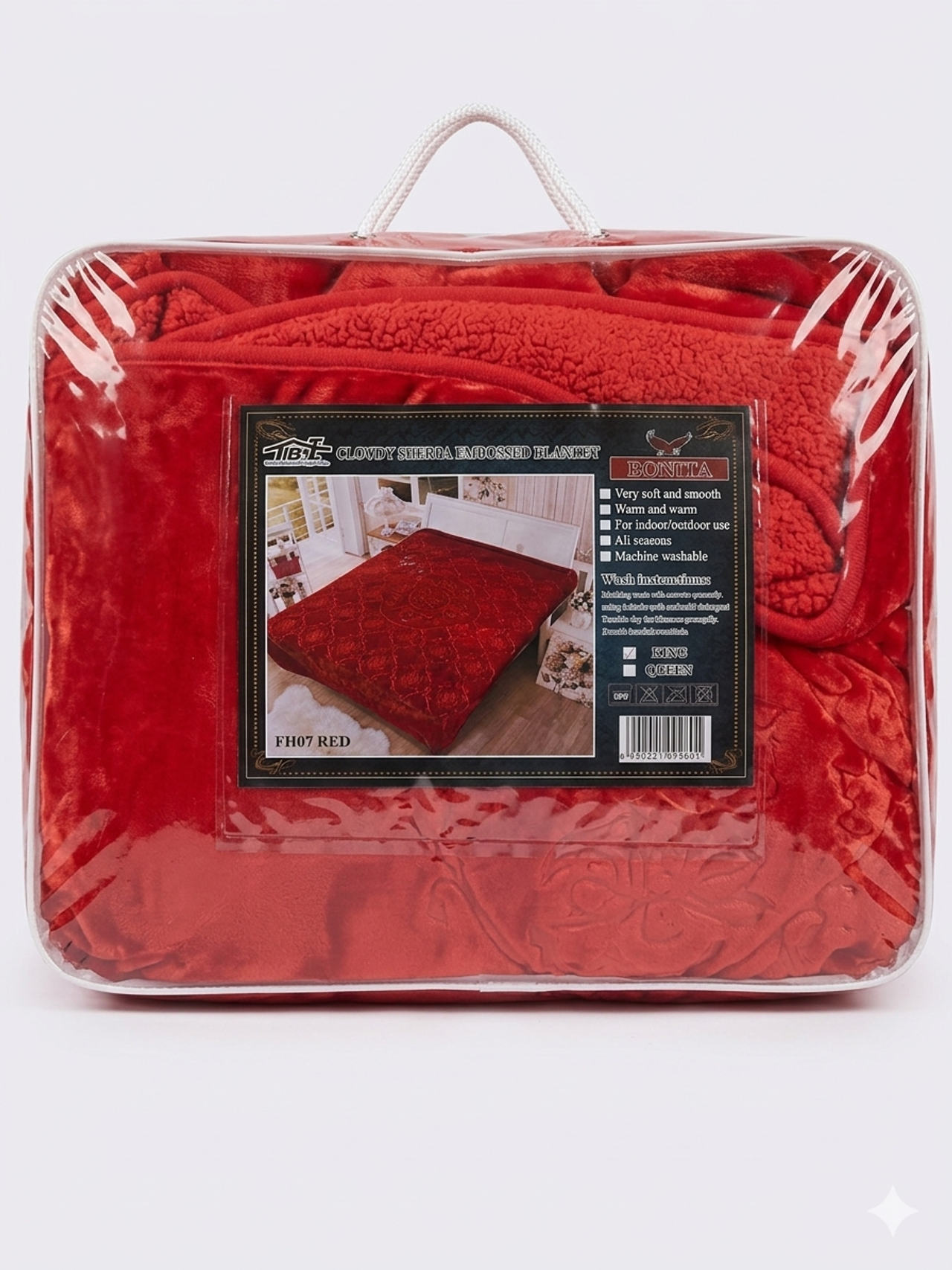 TIBET Cloudy Sherpa Embossed Blanket Queen Red