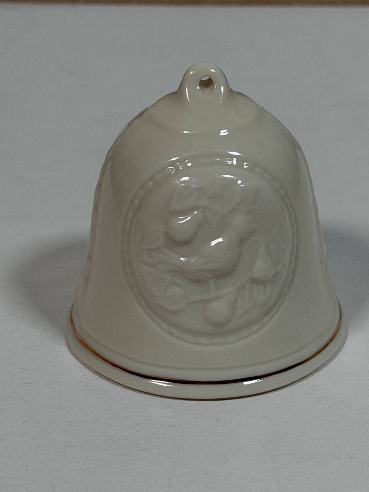 Belleek porcelain 12 Days of Christmas Partridge in a Pear Tree bell ornament.