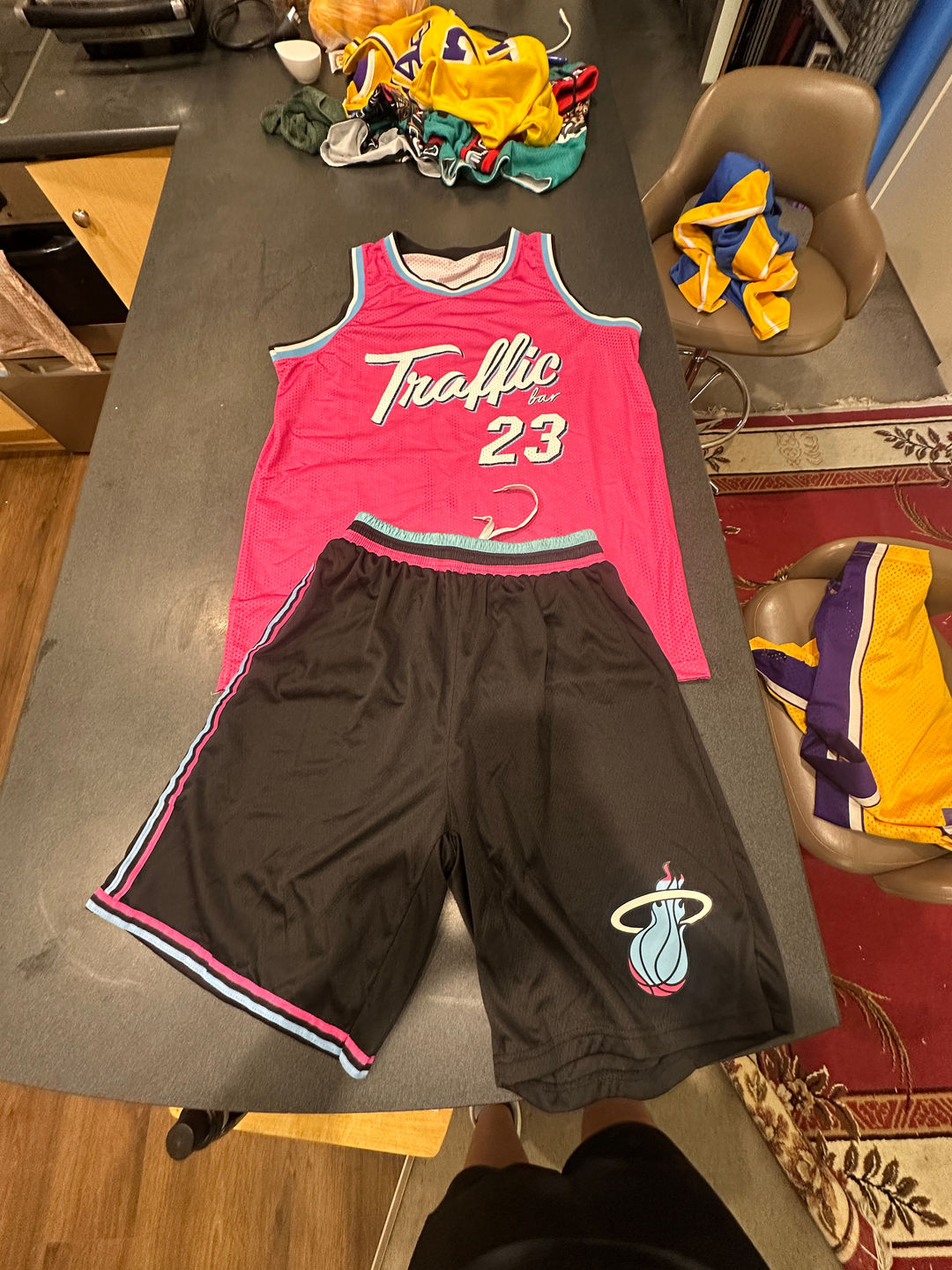 Traffic Bar #23 Jersey and Miami Heat Style Shorts Set
