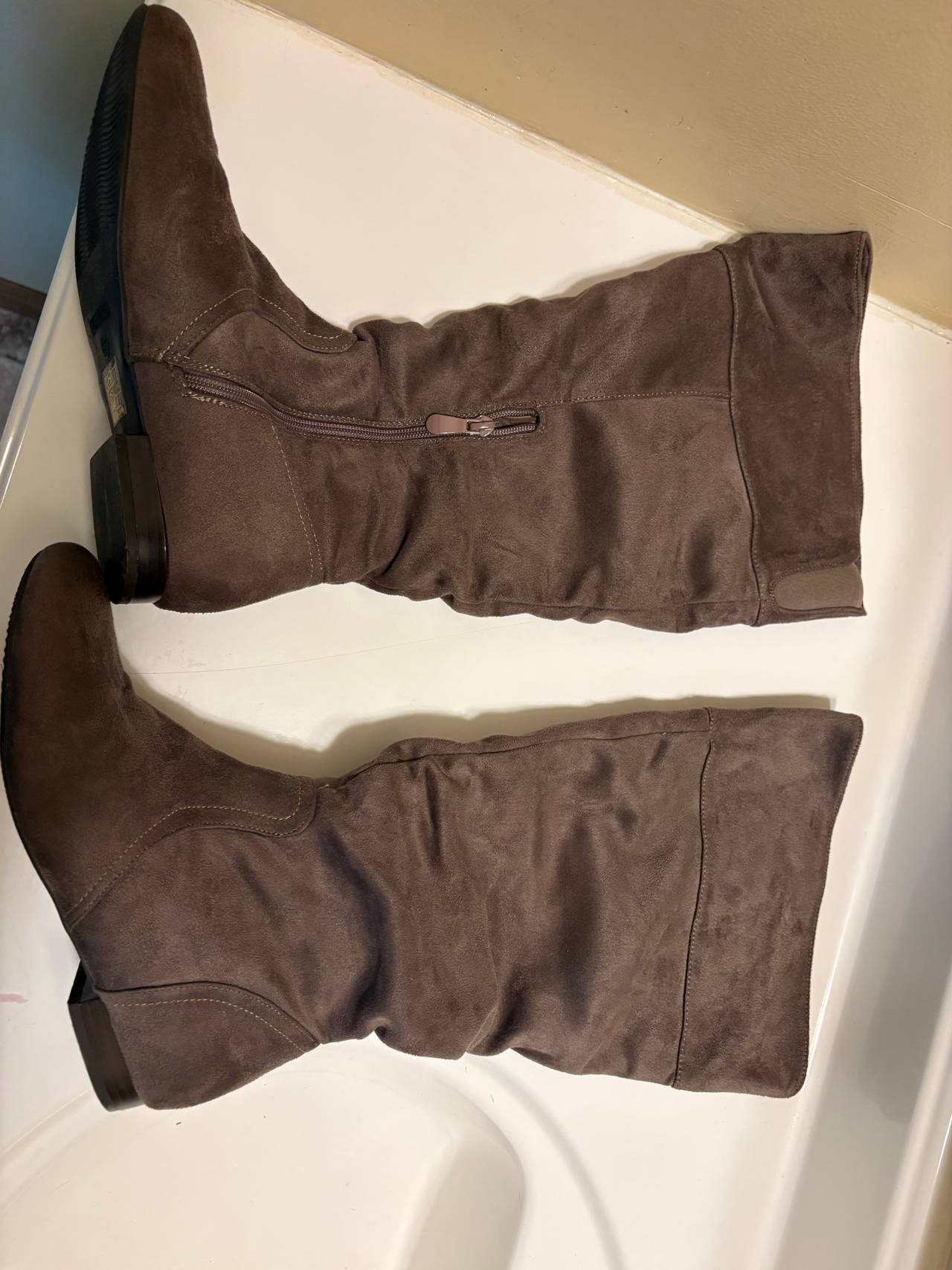 Women's Brown Faux Suede Slouch Boots