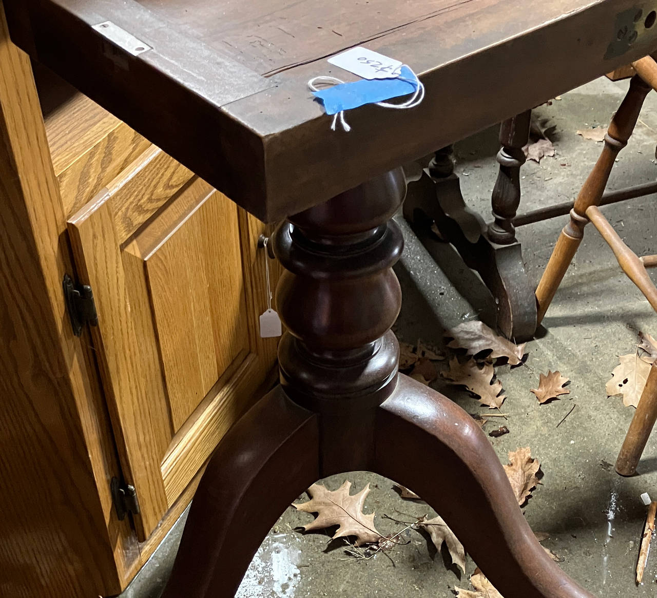Antique Wood Pedestal Side Table