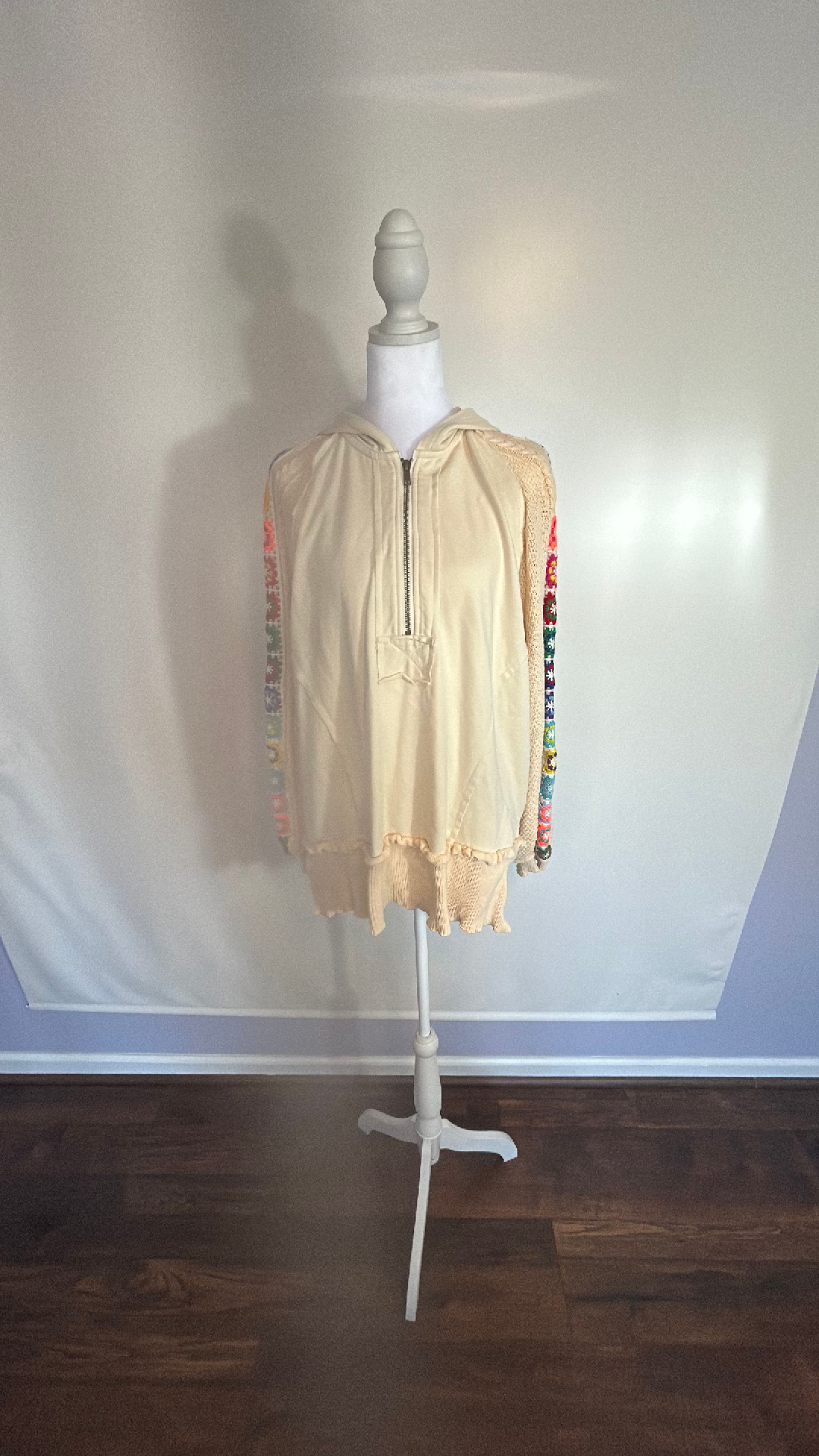 POL Crochet Sleeve Half Zip Hoodie - Image 2