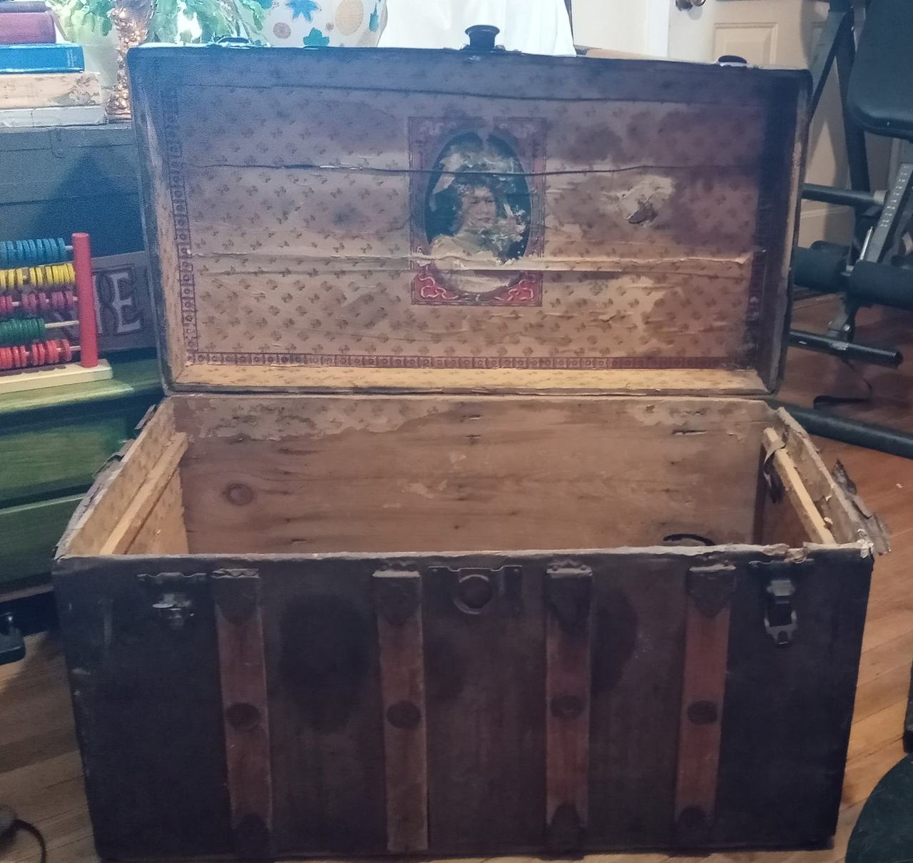 Antique Flat Top Steamer Trunk