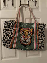 America & Beyond Leopard Beaded Tote Bag - Image 1