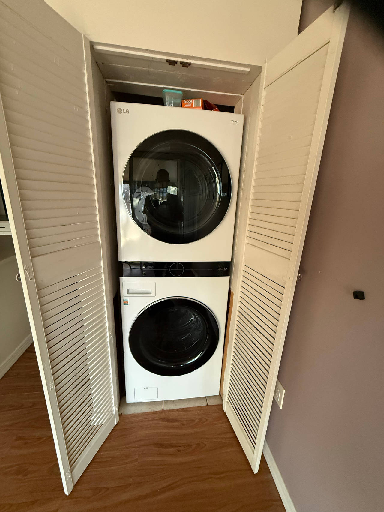 LG WashTower WKE100HWA with ThinQ technology.