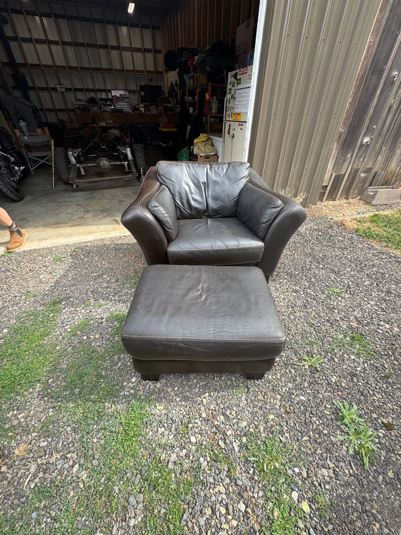Leather Armchair and Ottoman Set
