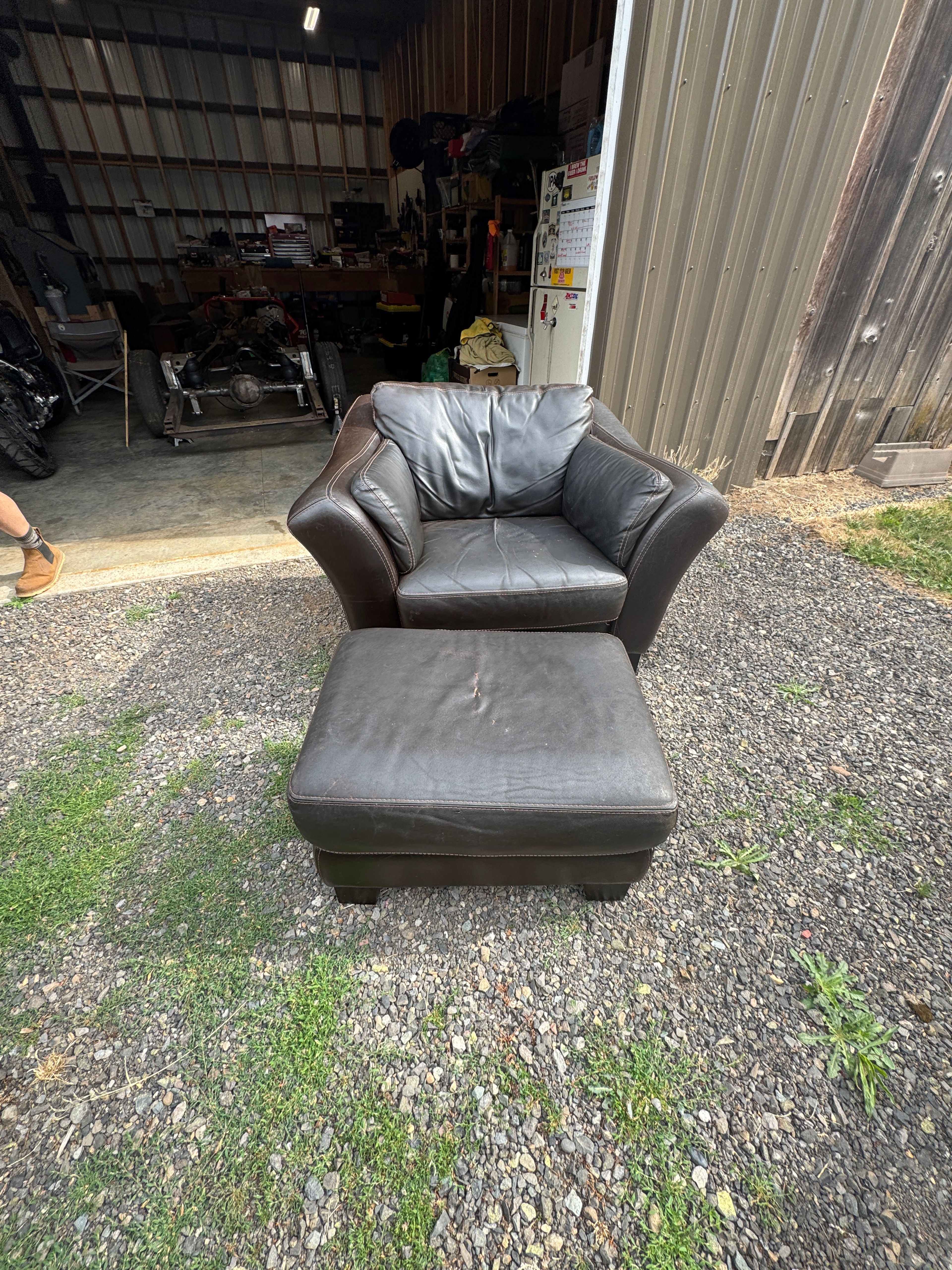 Leather Armchair and Ottoman Set