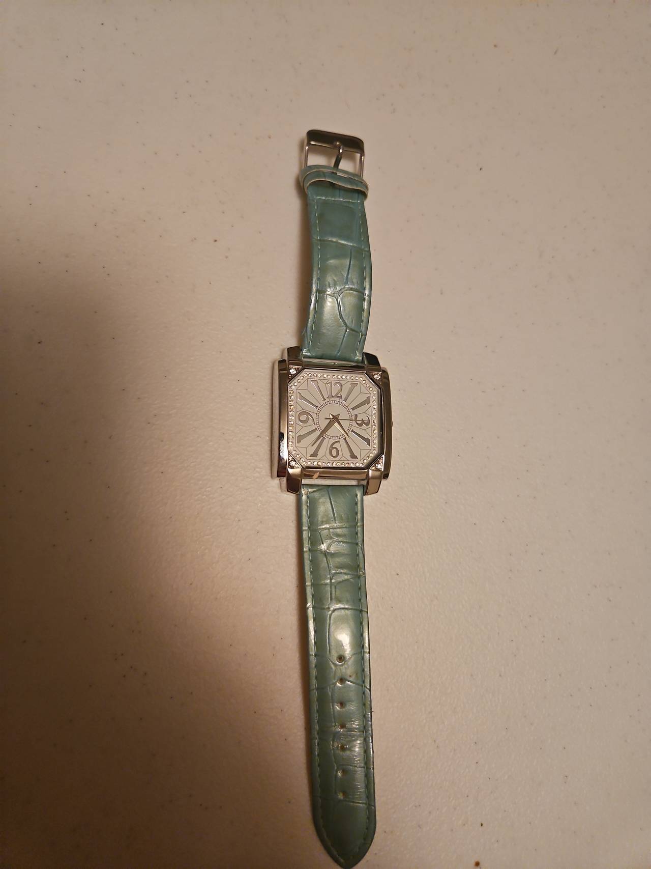 Peck & Peck Women's Rectangular Crystal Watch with Blue Strap