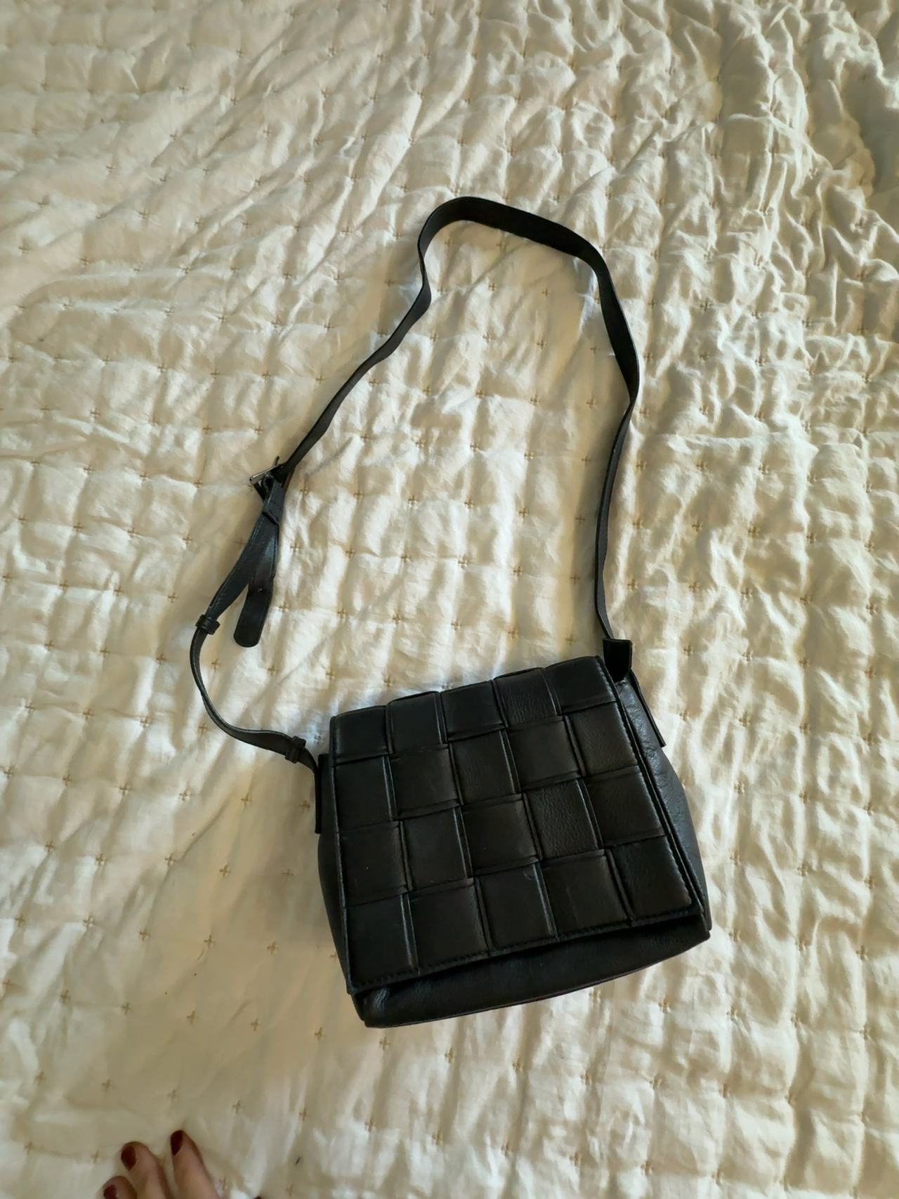 Woven Leather Crossbody Bag Black