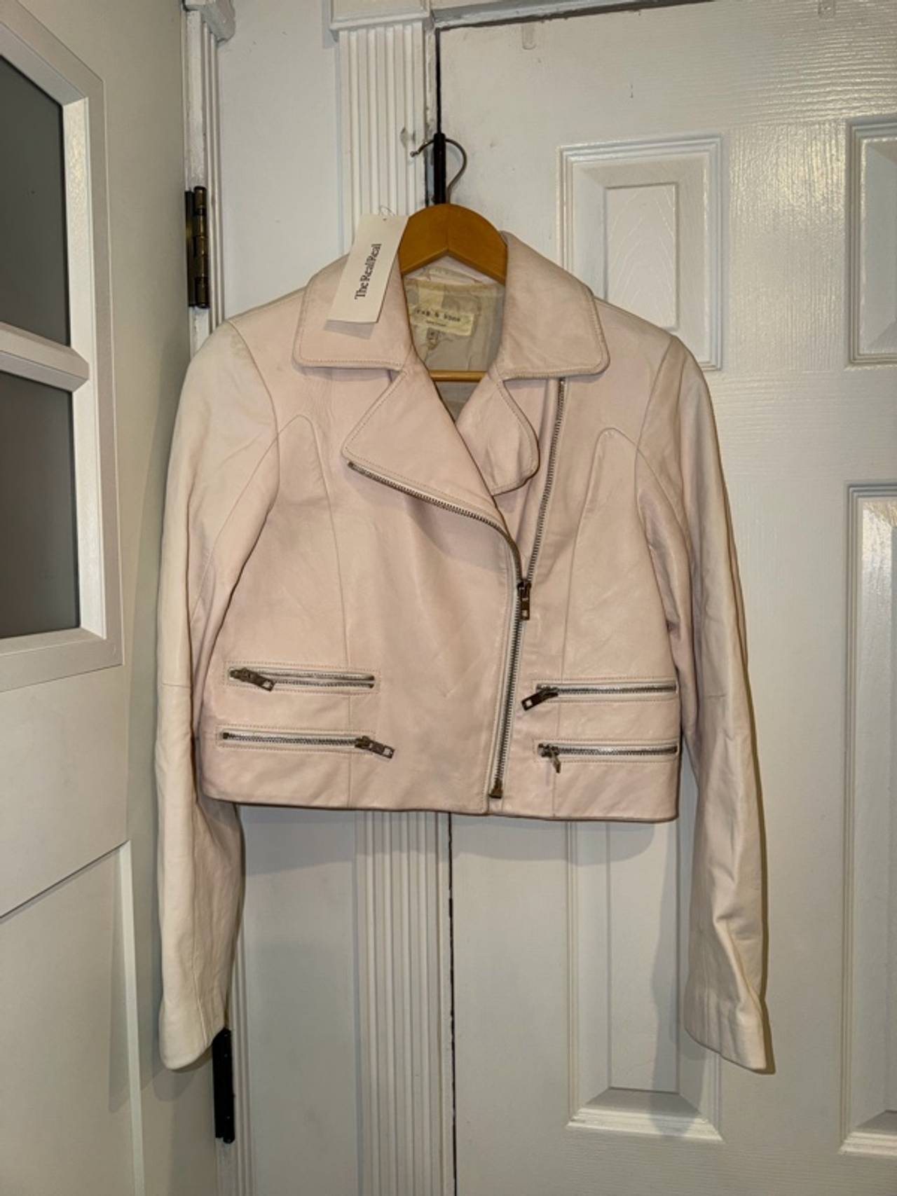 Rag & Bone Leather White Moto Jacket Size 2