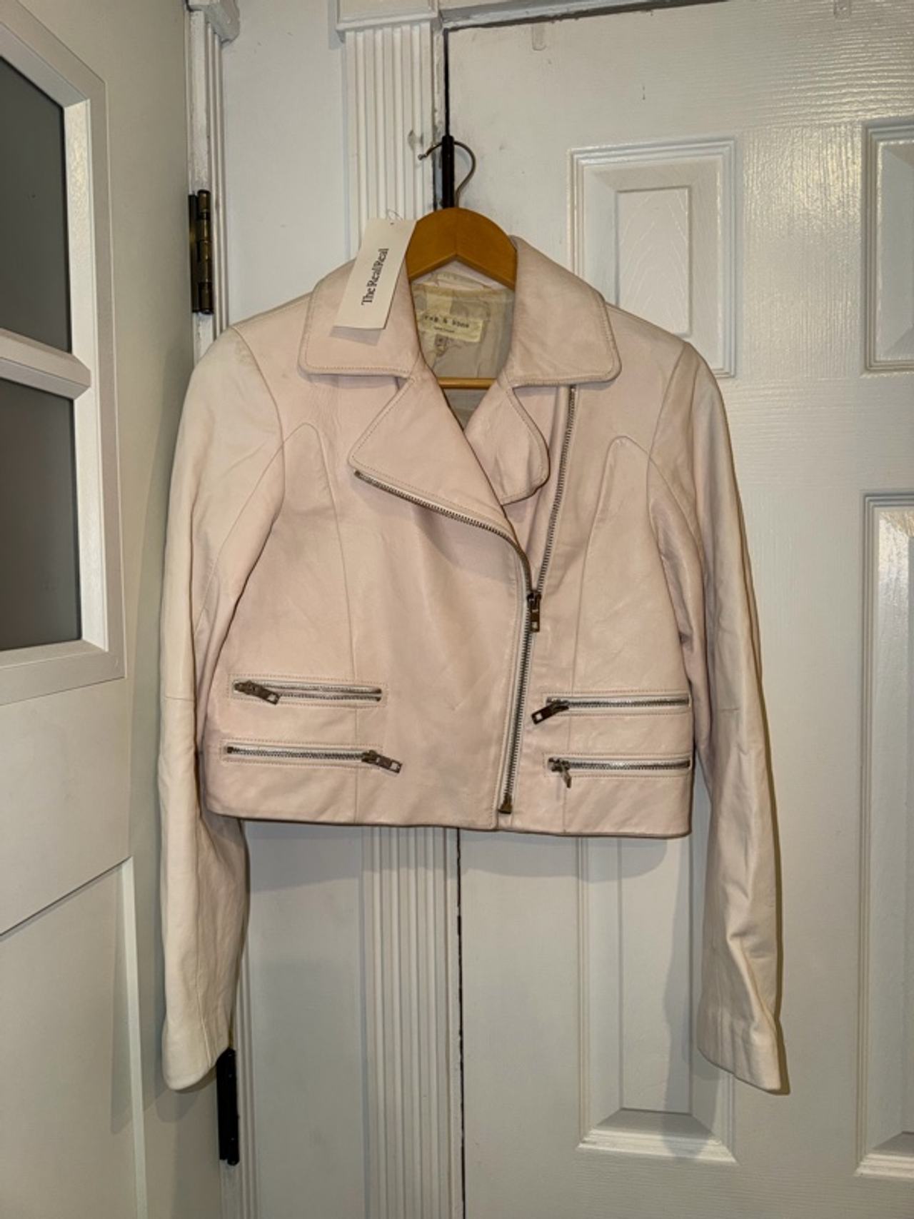 Rag & Bone Leather White Moto Jacket Size 2