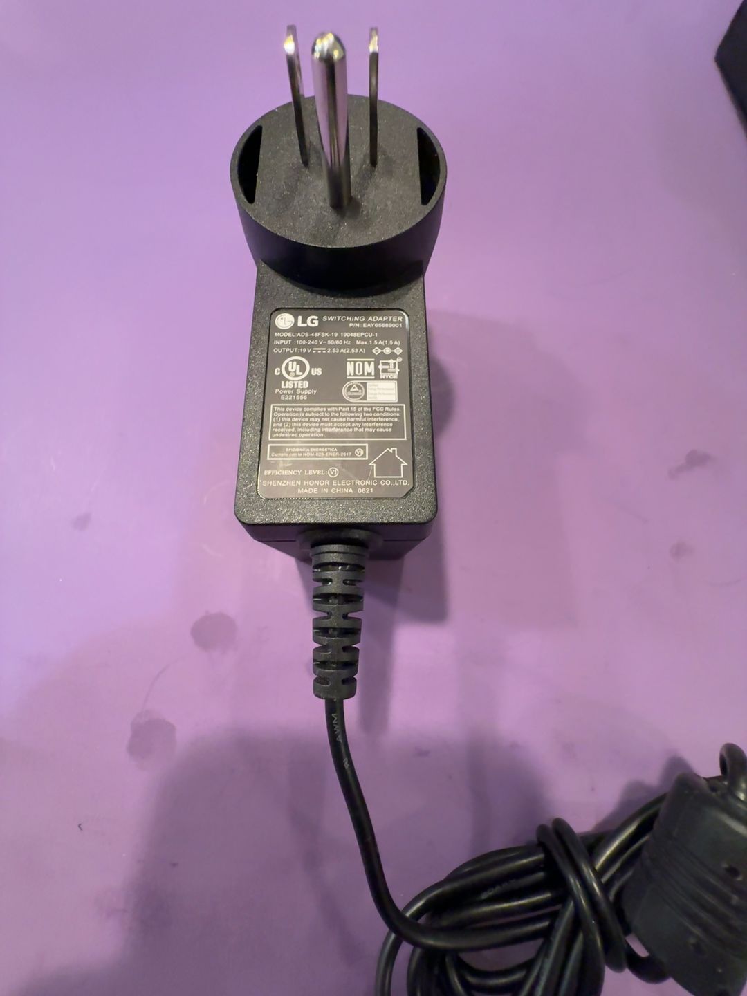 LG 19V 1.3A Monitor Power Adapter ADS-40FSG-19 Black