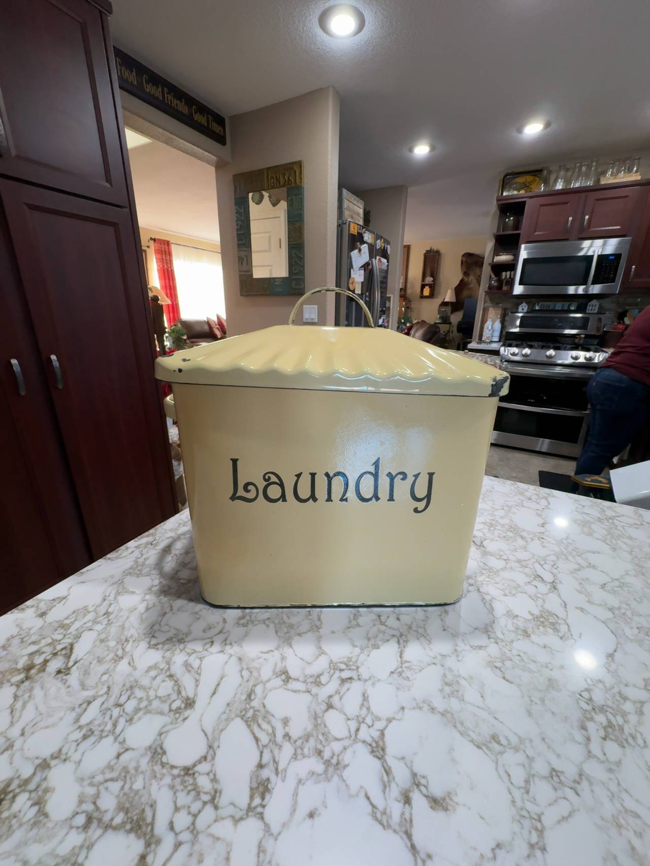 Beige Metal Laundry Tin