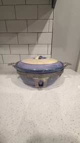 Vintage Ceramic Casserole Dish with Ornate Metal Stand - Image 2
