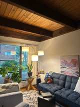 Dark Blue Tufted Convertible Sofa - Image 2